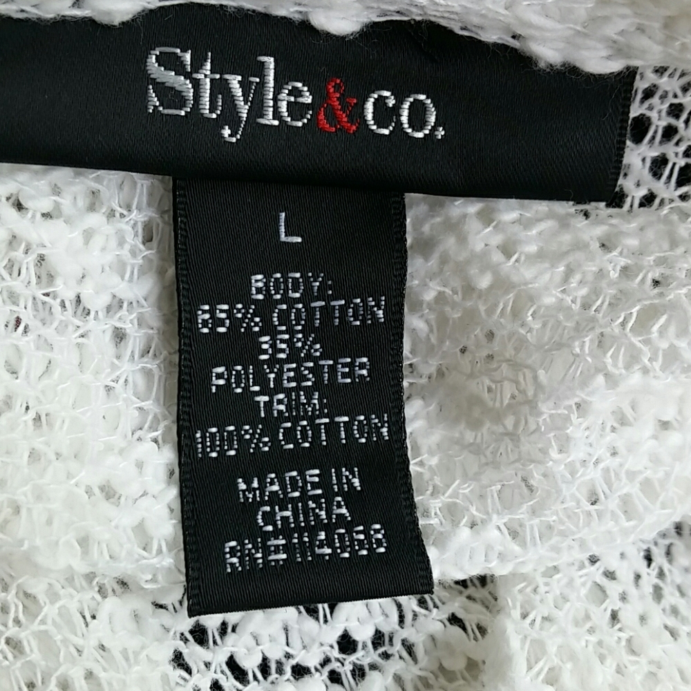 Style & Co. White Lightweight Opene Knit Crotchet Cotton Blend Cardigan Sz Large - Picture 7 of 8